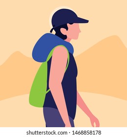 young man with backpack walking activity outdoor