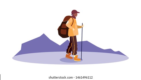young man backpacker in mountain landscape