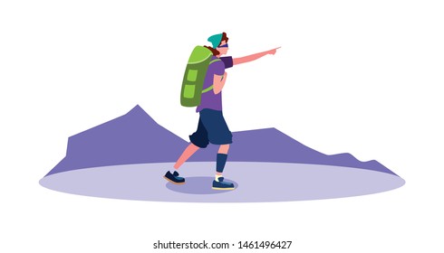 young man backpacker in mountain landscape