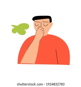 Young man and bad stinky air. Illustration on white background.