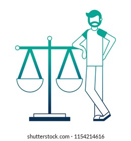 young man with balance scale isolated icon