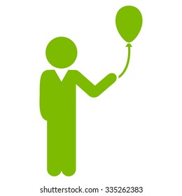 Young Man With Balloon vector icon. Style is flat symbol, eco green color, rounded angles, white background.