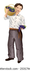 Young man with basket of grapes
