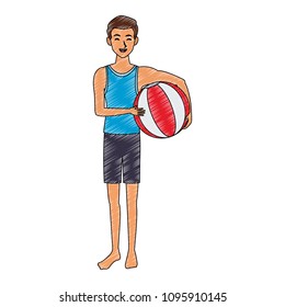 Young man with beach ball scribble
