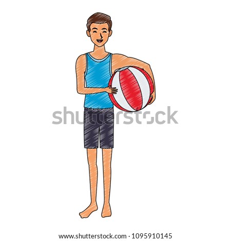 Young man with beach ball scribble
