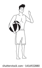 Young man with beach ball in summer time vector illustration graphic design