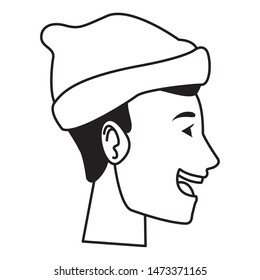 Young man with beanie hat face head profile cartoon ,vector illustration graphic design.
