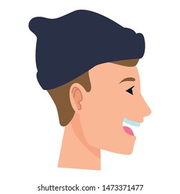 Young man with beanie hat face head profile cartoon ,vector illustration graphic design.