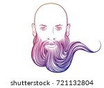 A young man with a beard. A bald man with a beard. A young man of European type. Vector graphics. Graphics for tattoos. Purple gradient. On a white background. A beautiful long beard.