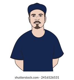 young man with beard and blue cap. comic illustration