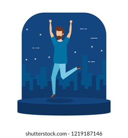 young man with beard celebrating