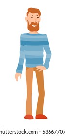 Young man with beard dressed in sweater and jeans