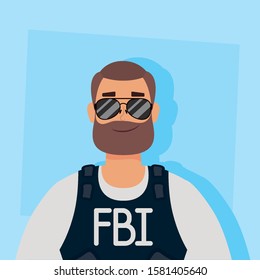 young man with beard fbi agent vector illustration design