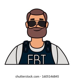 young man with beard fbi agent vector illustration design