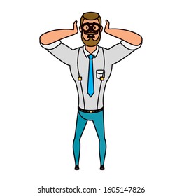 young man with beard and glass character vector illustration design