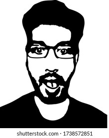 Junger Mann mit Bart und Brille Graffiti Schablone Gesicht. Kunst. 