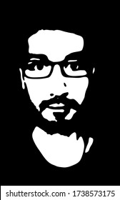 Young man with a beard and glasses graffiti stencil face. Stencil art. 