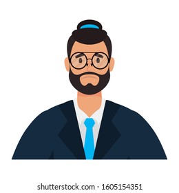 young man with beard and hat character vector illustration design
