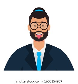 young man with beard and hat character vector illustration design