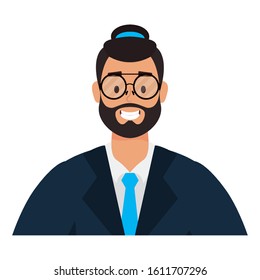 young man with beard and hat character vector illustration design