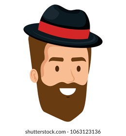 young man with beard and hat hipster style head