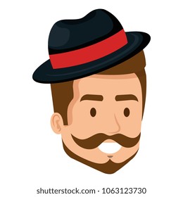 young man with beard and hat hipster style head