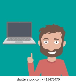 a young man with a beard and a laptop