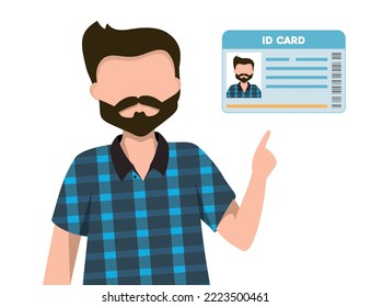 Young man with a beard and mustache showing his identification card, hipster, man in a shirt, identification, dni, card