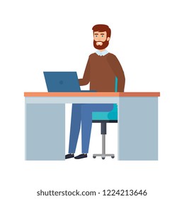 young man with beard in the office