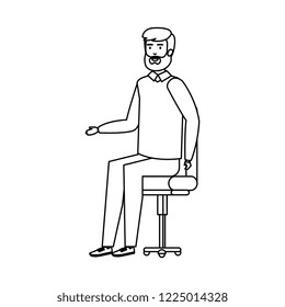 young man with beard in office chair
