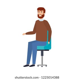 young man with beard in office chair