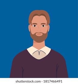 joven con barba en fondo azul diseño de ilustración vectorial