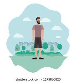 young man with beard on the camp avatar character