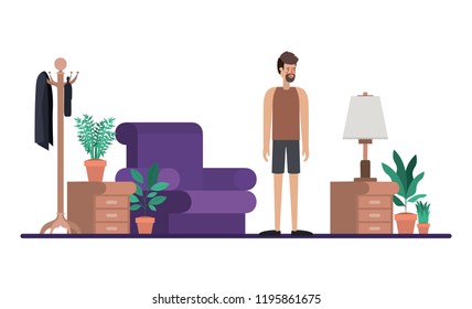 young man with beard on the livingroom