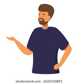 Jovem com barba está mostrando algo com a mão