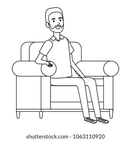 young man with beard sitting in sofa