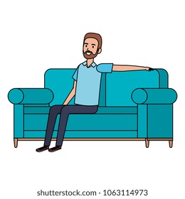 young man with beard sitting in sofa