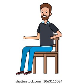 Young Man Beard Sitting Wooden Chair Stock Vector (Royalty Free ...