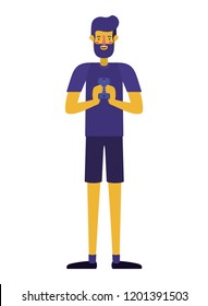 young man with beard and smartphone