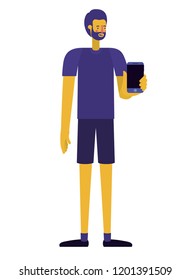 young man with beard and smartphone
