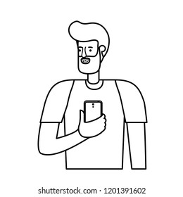 young man with beard and smartphone