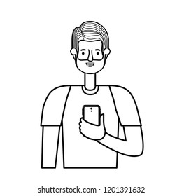 young man with beard and smartphone