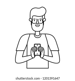 young man with beard and smartphone