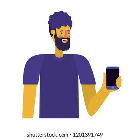 young man with beard and smartphone