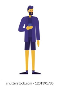 young man with beard and smartphone