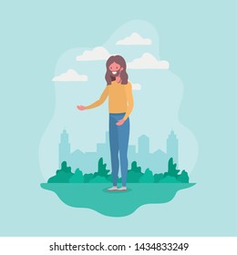 young man with beard standing in the park character