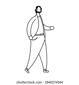 joven con barba caminar avatar estilo de línea de caracteres estilo vector diseño de ilustración