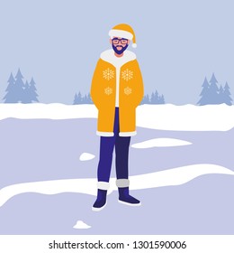 young man with beard and winter clothes
