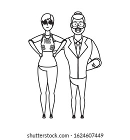 young man bearded with fbi female agent vector illustration design