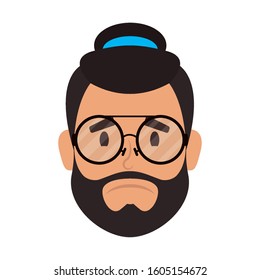 young man bearded with hat and eyeglasses vector illustration design